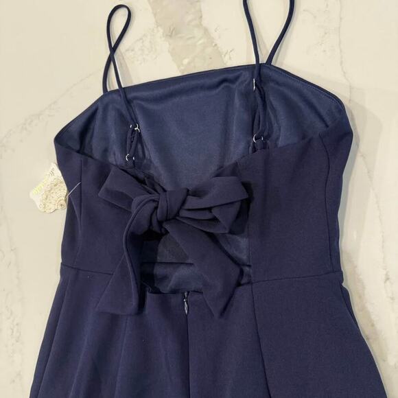 Altar’d State Square Neck Tie Back Ruffle Hem Mini Dress Womens Small Navy Lined - Picture 9 of 10